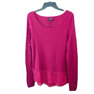 Lucky Brand women’s scoop neck long sleeve tunic sweater lace hem SZ L magenta